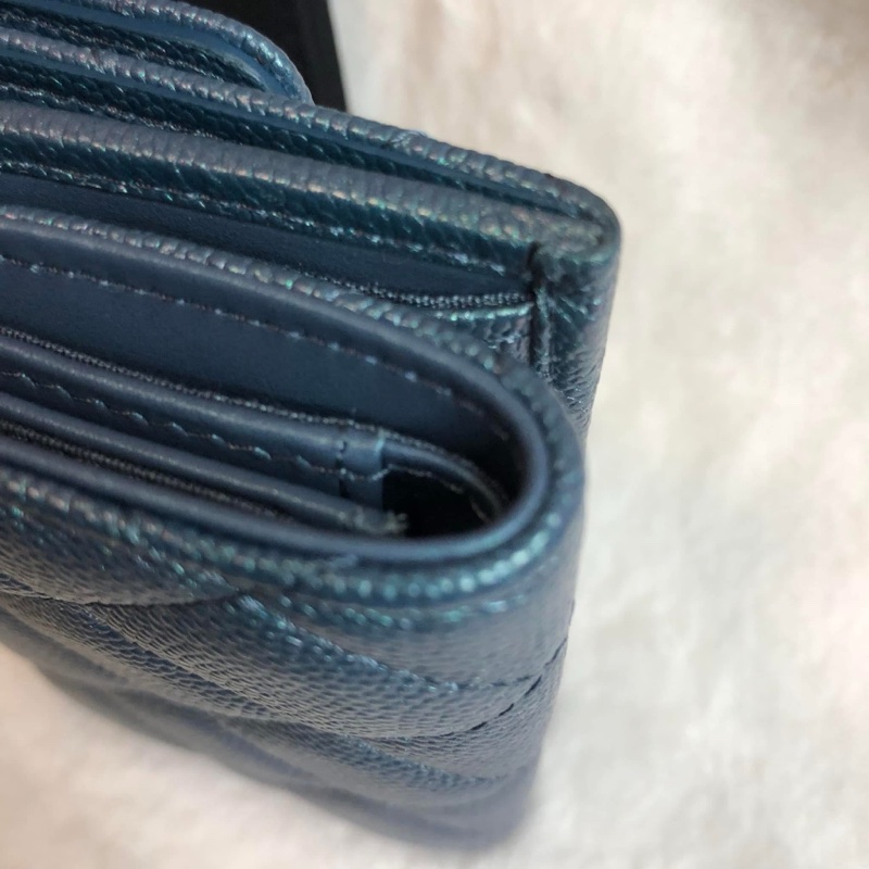 CHANEL 💫 荔枝 牛皮 珠光 三折 短夾-5