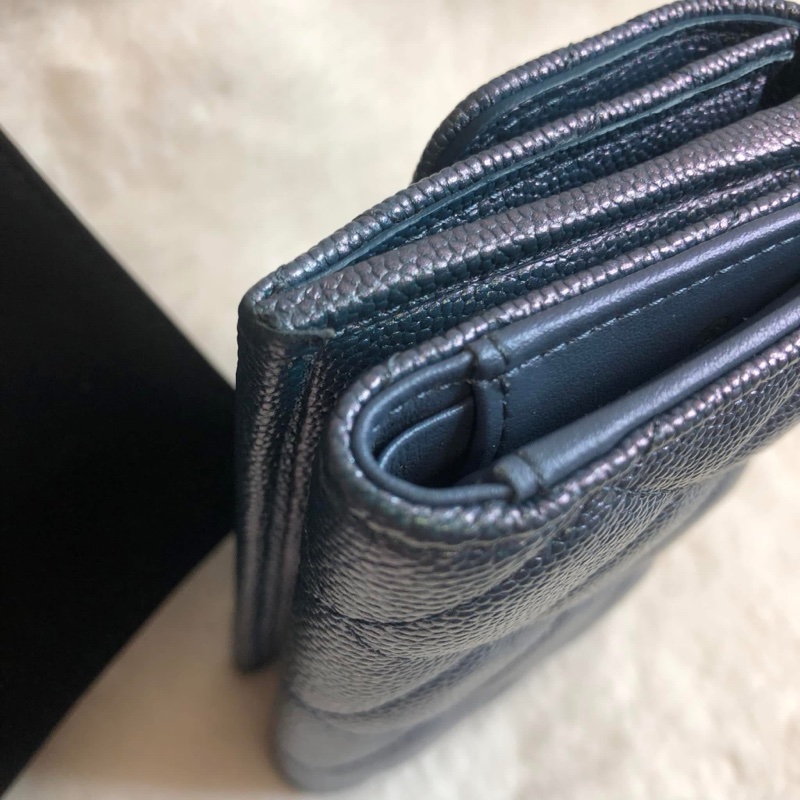 CHANEL 💫 荔枝 牛皮 珠光 三折 短夾-6