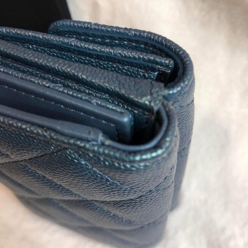 CHANEL 💫 荔枝 牛皮 珠光 三折 短夾-7