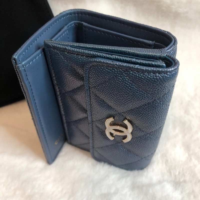 CHANEL 💫 荔枝 牛皮 珠光 三折 短夾-8