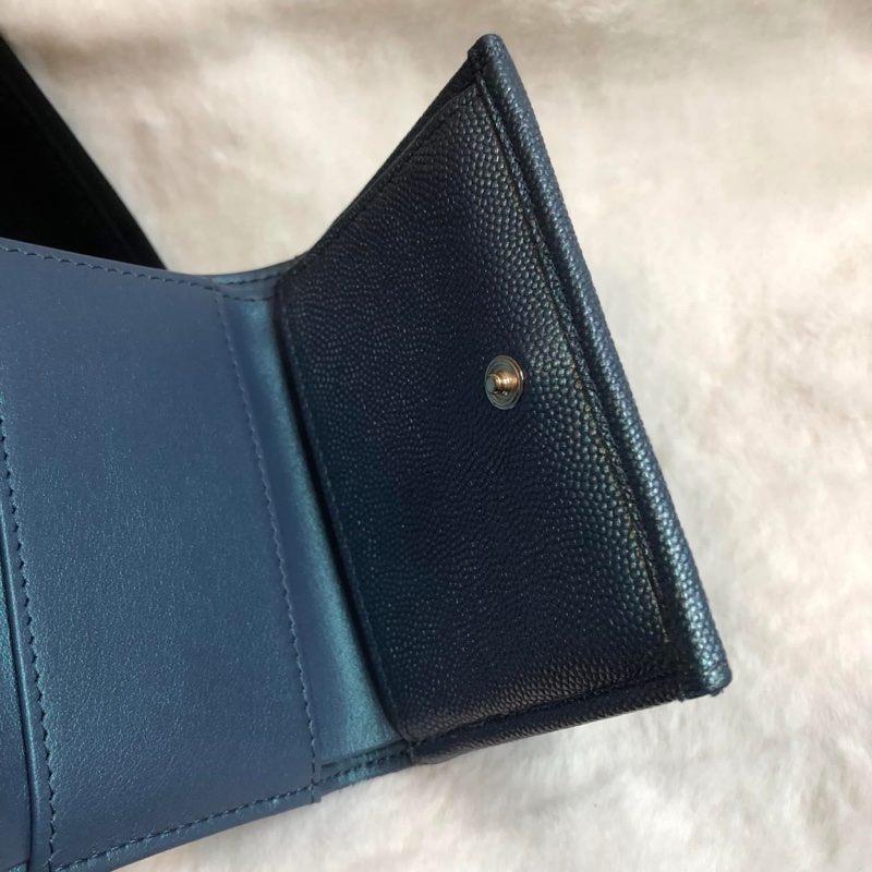 CHANEL 💫 荔枝 牛皮 珠光 三折 短夾-9