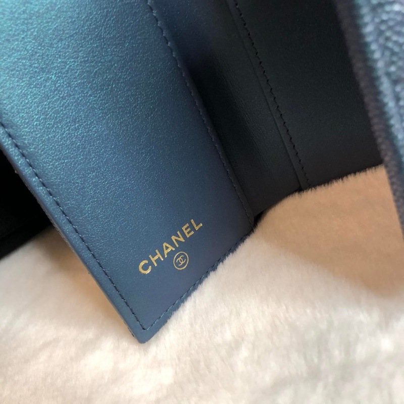 CHANEL 💫 荔枝 牛皮 珠光 三折 短夾-10