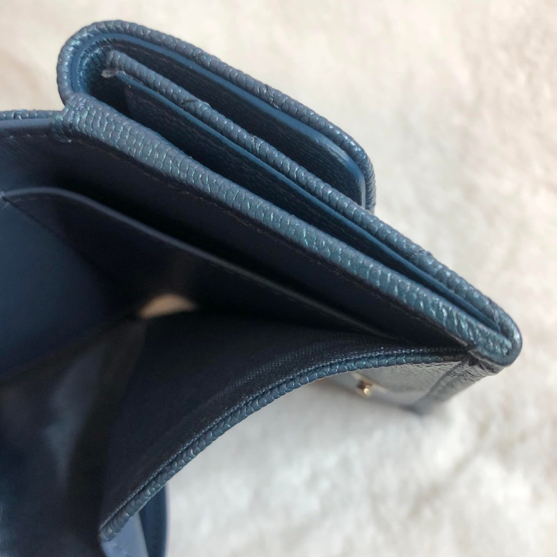 CHANEL 💫 荔枝 牛皮 珠光 三折 短夾-12