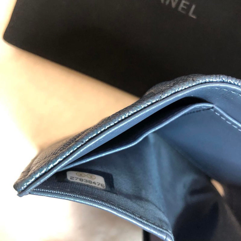 CHANEL 💫 荔枝 牛皮 珠光 三折 短夾-13