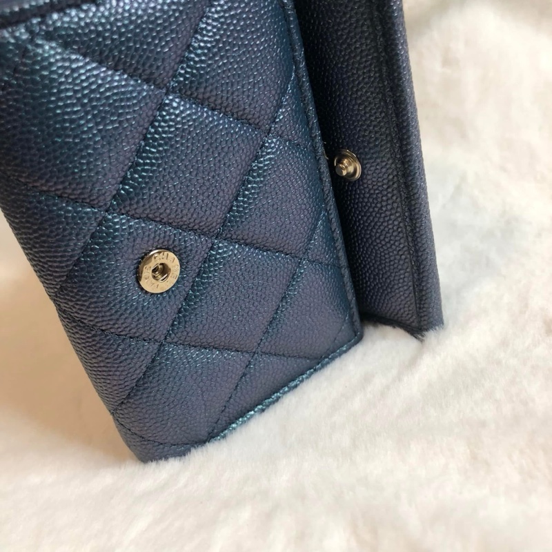 CHANEL 💫 荔枝 牛皮 珠光 三折 短夾-16