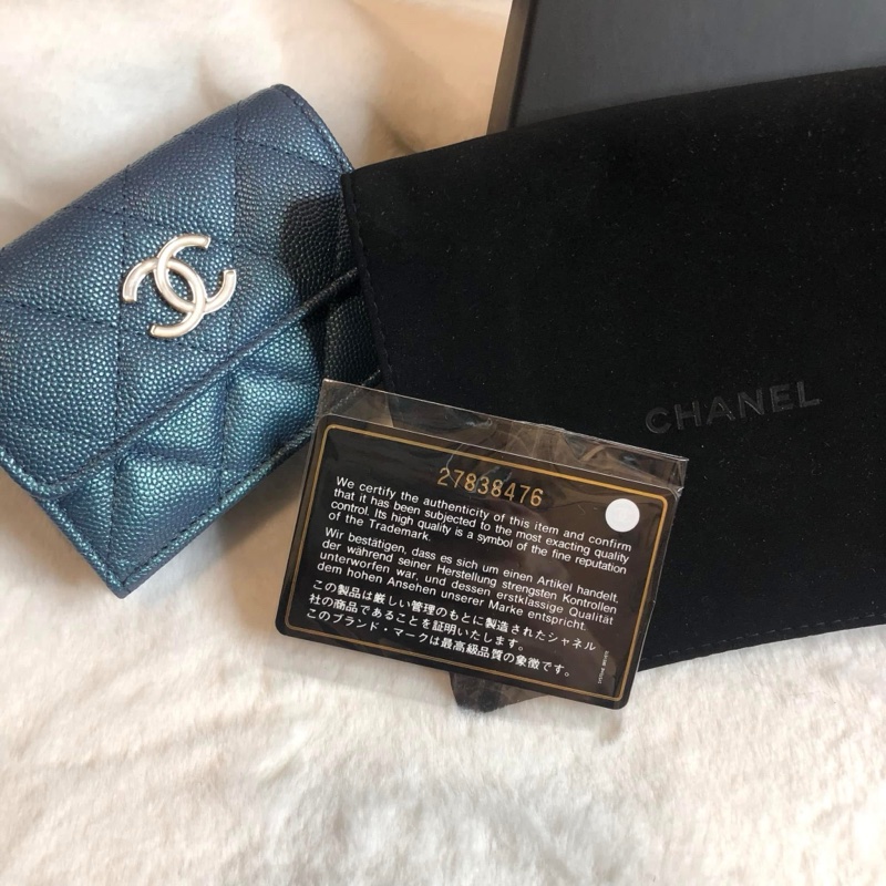 CHANEL 💫 荔枝 牛皮 珠光 三折 短夾-17