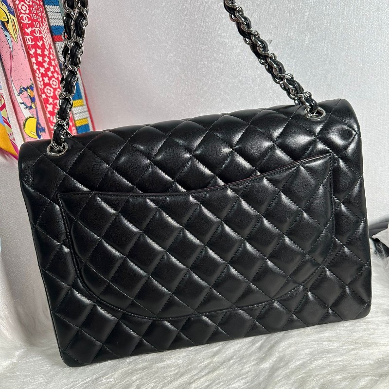 全新CHANEL maxi cf 黑銀羊皮33cm-1