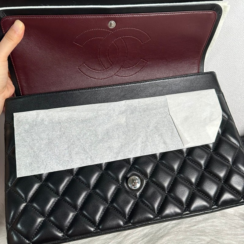 全新CHANEL maxi cf 黑銀羊皮33cm-3