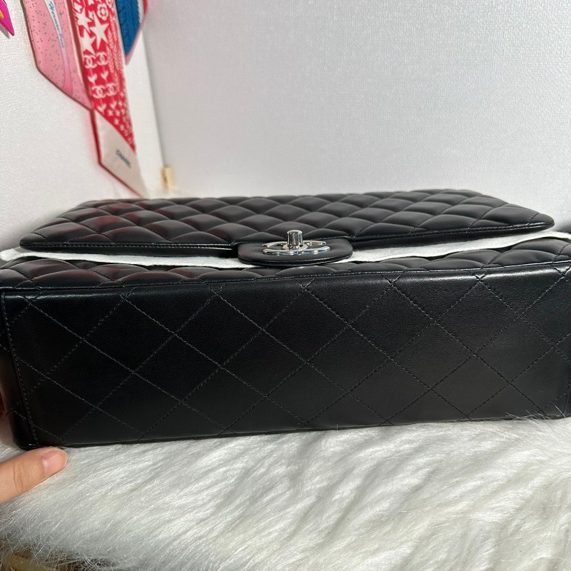 全新CHANEL maxi cf 黑銀羊皮33cm-4