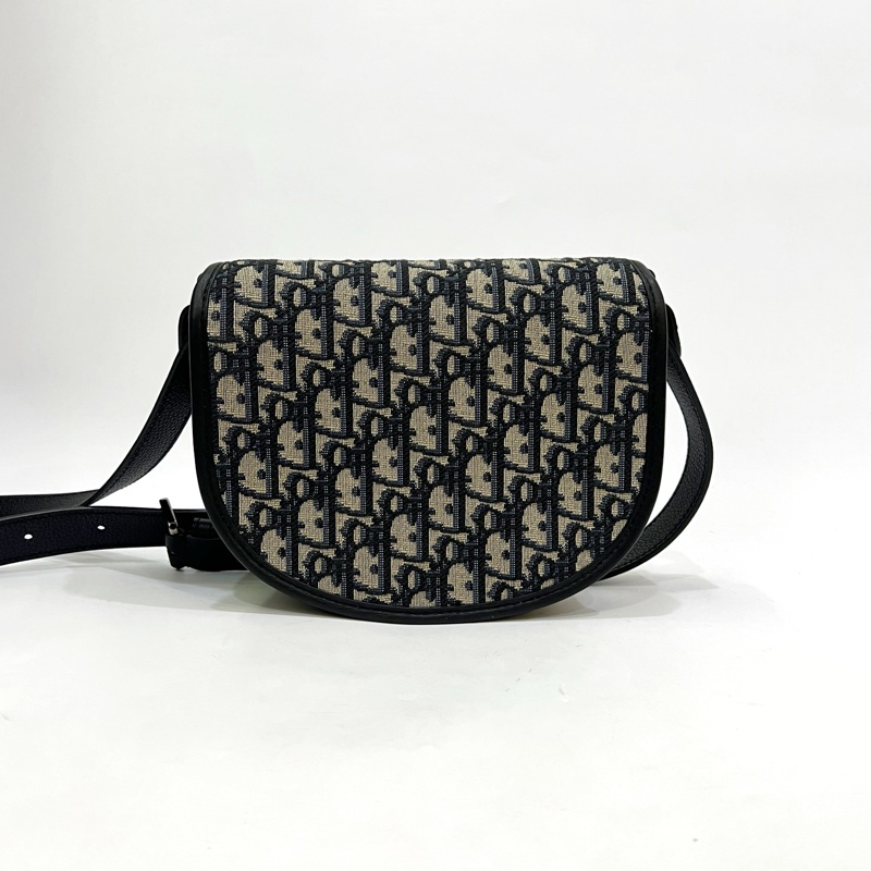 Dior藍提花布黑牛皮Gallop斜背郵差包-1