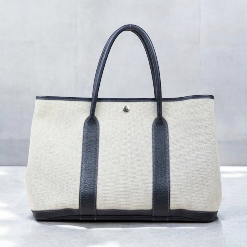 Hermes Garden Party 36 花園派對/白色布面手提包/帆布包-0