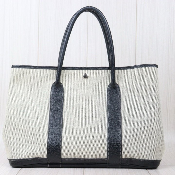 Hermes Garden Party 36 花園派對/白色布面手提包/帆布包-1