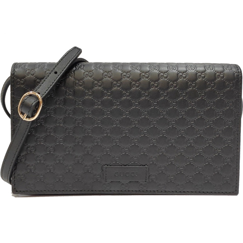 GUCCI經典標誌印花細緻牛皮質感絕佳 可拆斜背式中長夾WOC-31