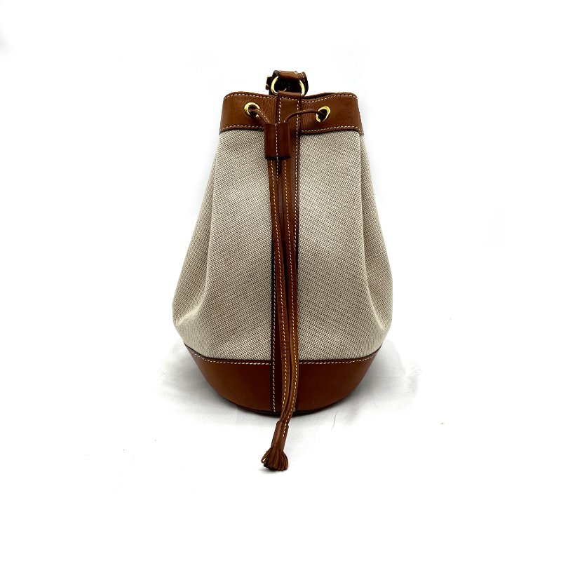 HERMES 帆布拼皮革 流蘇 束口 水桶包/肩背包/斜背包-2