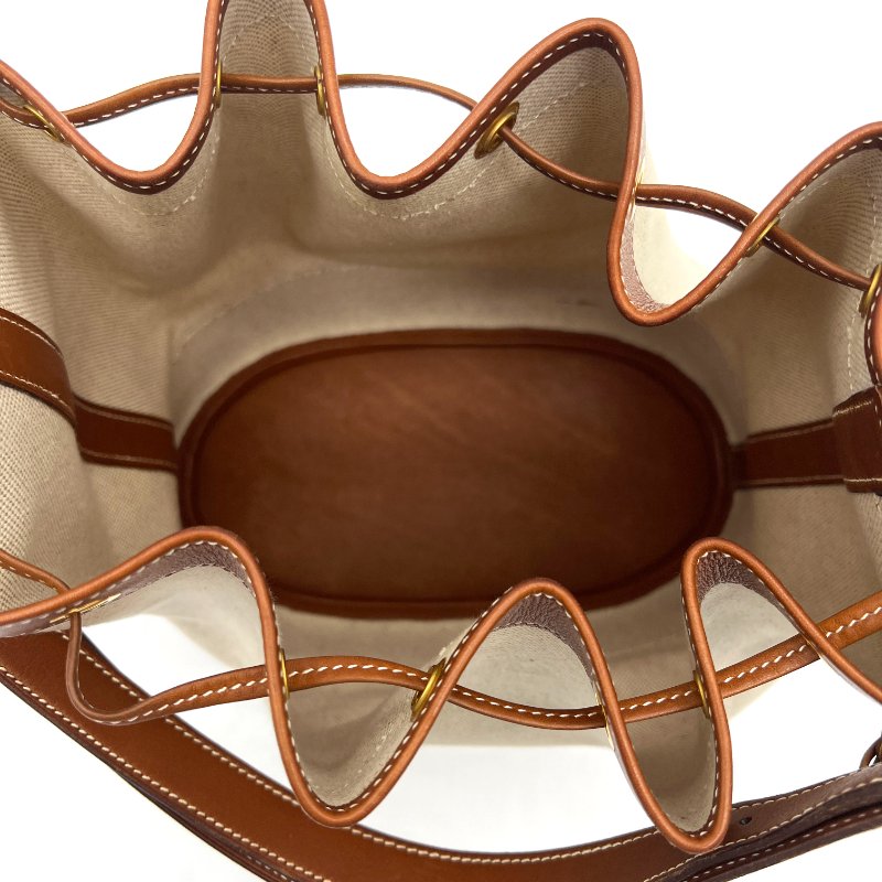 HERMES 帆布拼皮革 流蘇 束口 水桶包/肩背包/斜背包-3