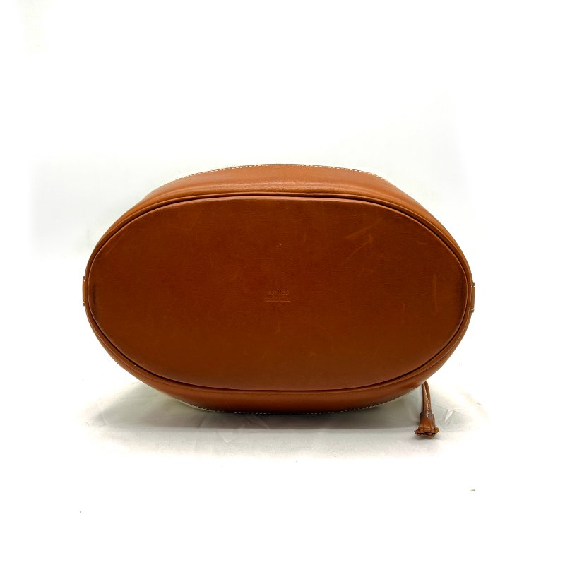 HERMES 帆布拼皮革 流蘇 束口 水桶包/肩背包/斜背包-4