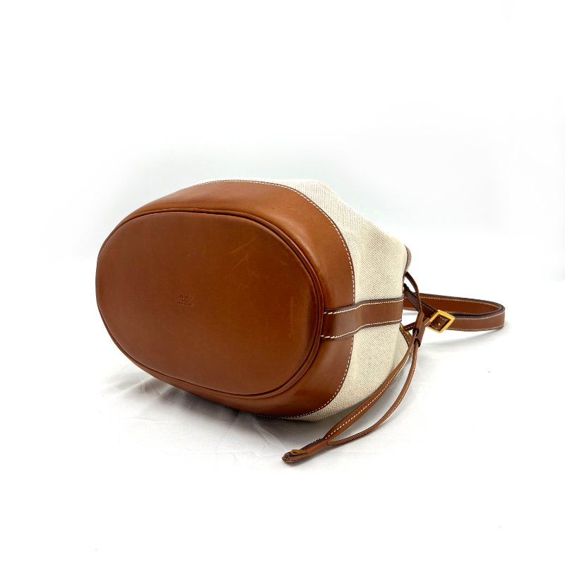 HERMES 帆布拼皮革 流蘇 束口 水桶包/肩背包/斜背包-5