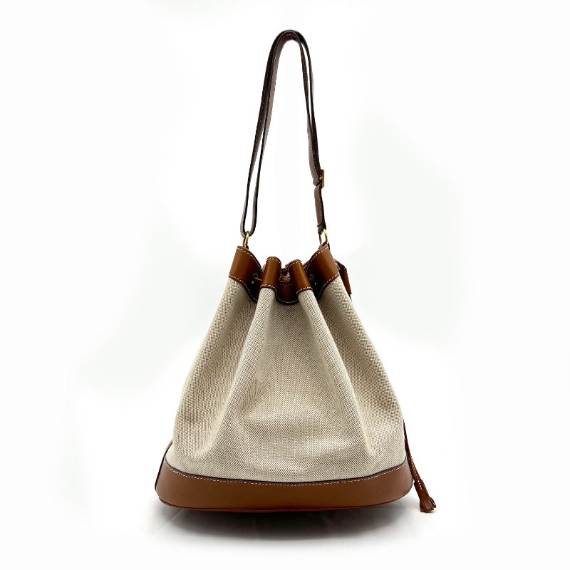 HERMES 帆布拼皮革 流蘇 束口 水桶包/肩背包/斜背包-7