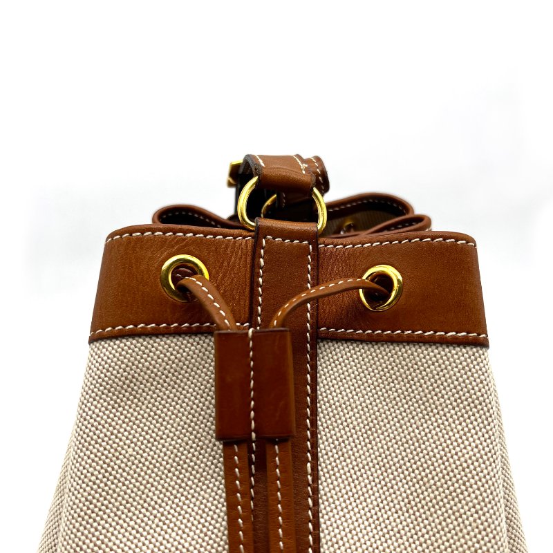 HERMES 帆布拼皮革 流蘇 束口 水桶包/肩背包/斜背包-12