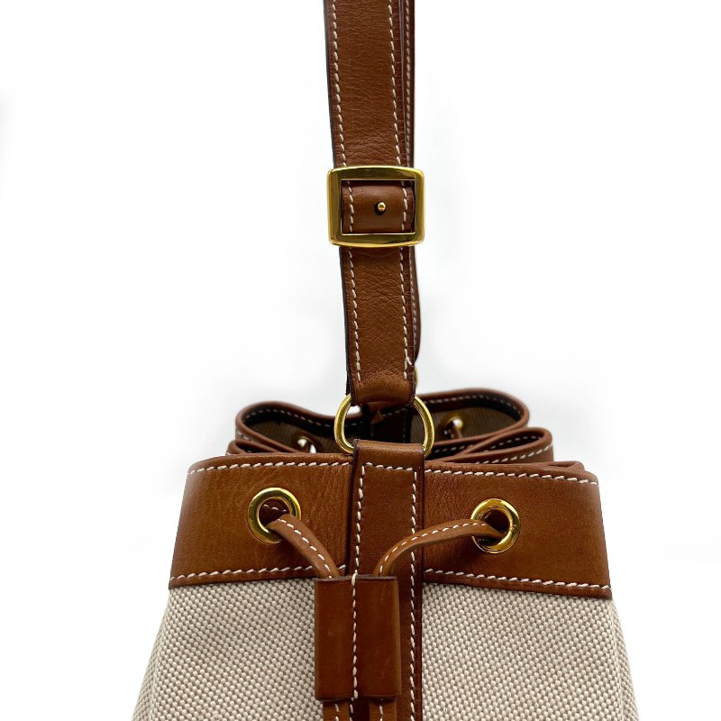 HERMES 帆布拼皮革 流蘇 束口 水桶包/肩背包/斜背包-13