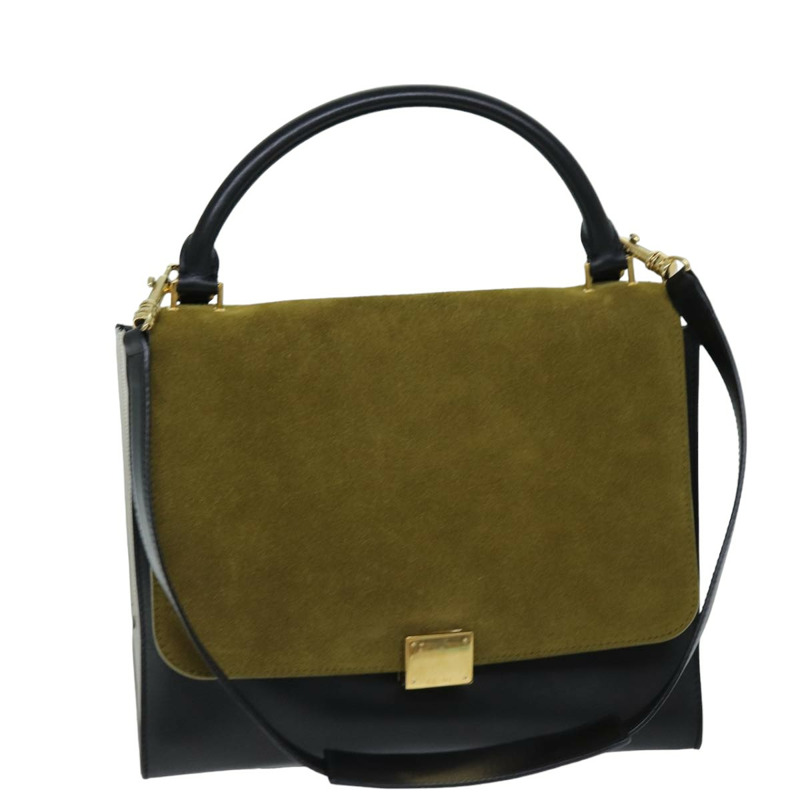 【日本直送】CELINE Trapeze 手提包 絨面革 2way 黑色 卡其色 Auth 76216-0