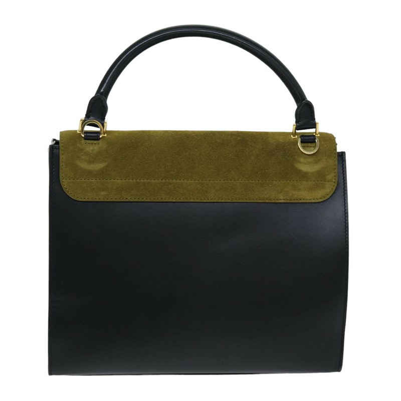 【日本直送】CELINE Trapeze 手提包 絨面革 2way 黑色 卡其色 Auth 76216-1
