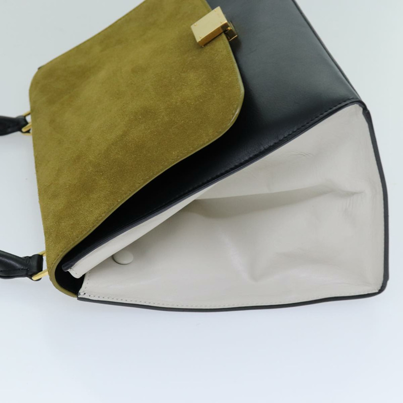 【日本直送】CELINE Trapeze 手提包 絨面革 2way 黑色 卡其色 Auth 76216-3