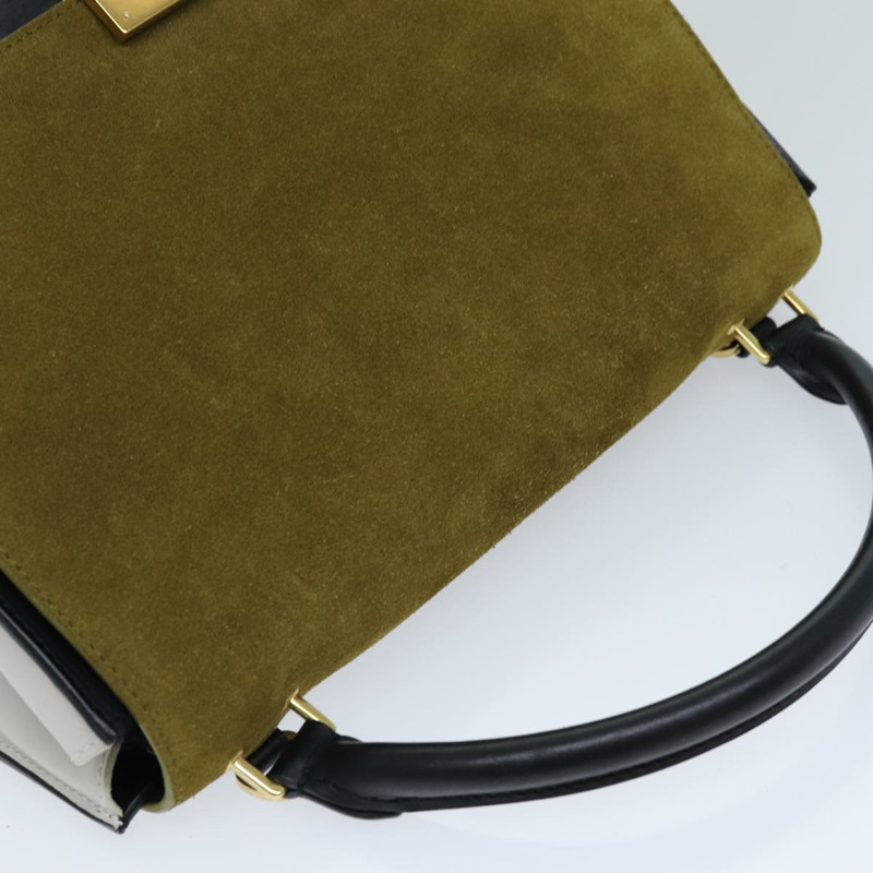 【日本直送】CELINE Trapeze 手提包 絨面革 2way 黑色 卡其色 Auth 76216-5
