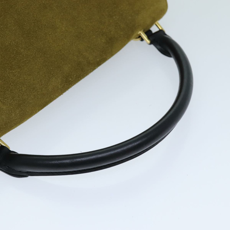 【日本直送】CELINE Trapeze 手提包 絨面革 2way 黑色 卡其色 Auth 76216-6