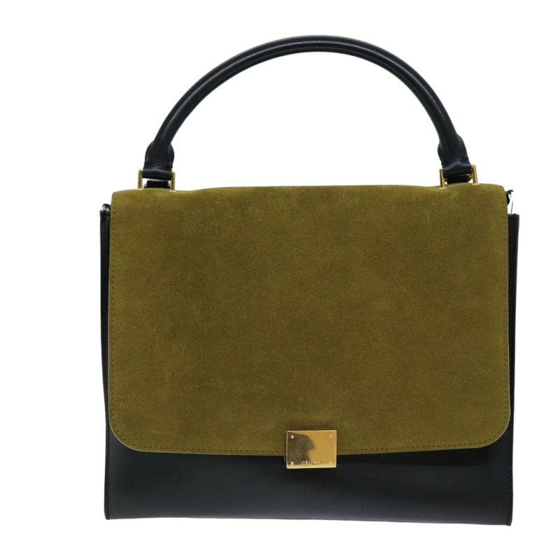 【日本直送】CELINE Trapeze 手提包 絨面革 2way 黑色 卡其色 Auth 76216-12