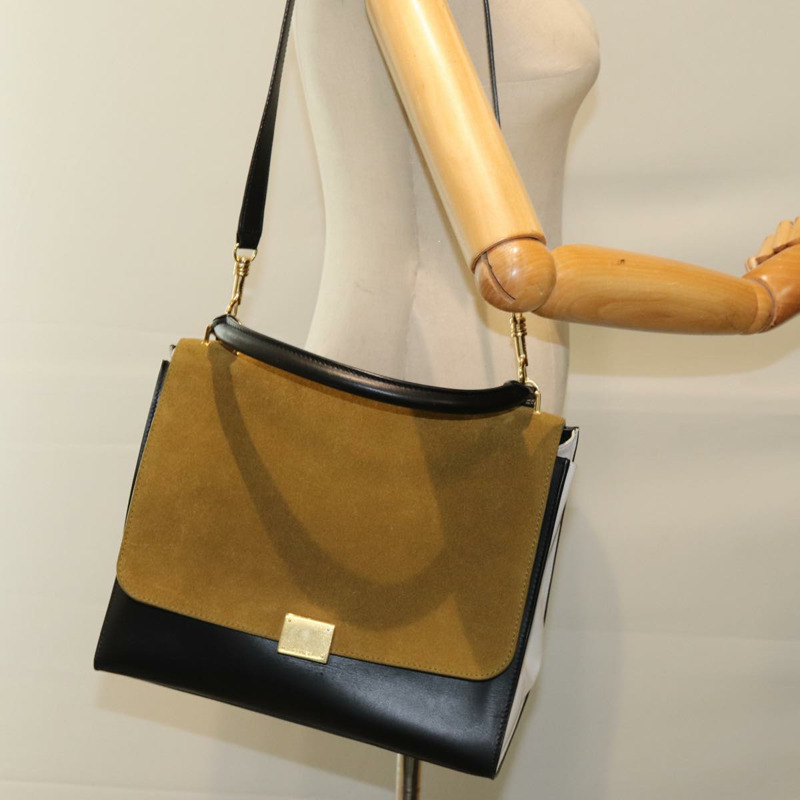 【日本直送】CELINE Trapeze 手提包 絨面革 2way 黑色 卡其色 Auth 76216-22