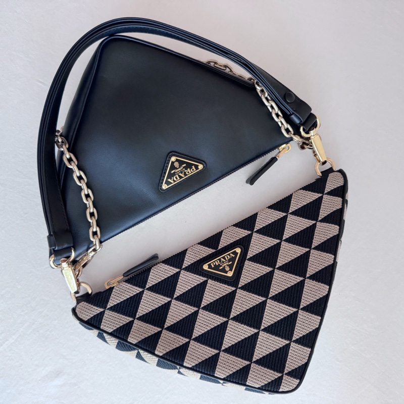 便宜賣PRADA 雙面三角包小牛皮雙子包 附皮背帶與金鍊背帶-3
