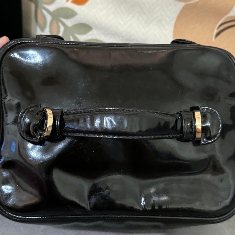 稀有經典香奈兒 Chanel vintage 大logo 黑色 小牛漆皮 金釦 手提化妝箱包 鏈條斜背包-10