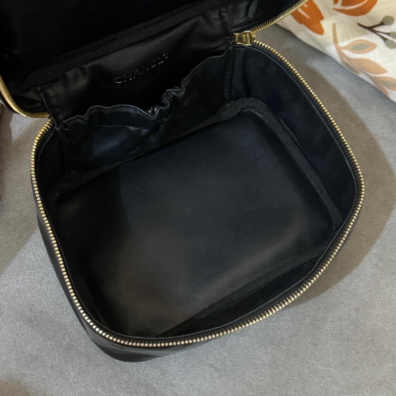 稀有經典香奈兒 Chanel vintage 大logo 黑色 小牛漆皮 金釦 手提化妝箱包 鏈條斜背包-25