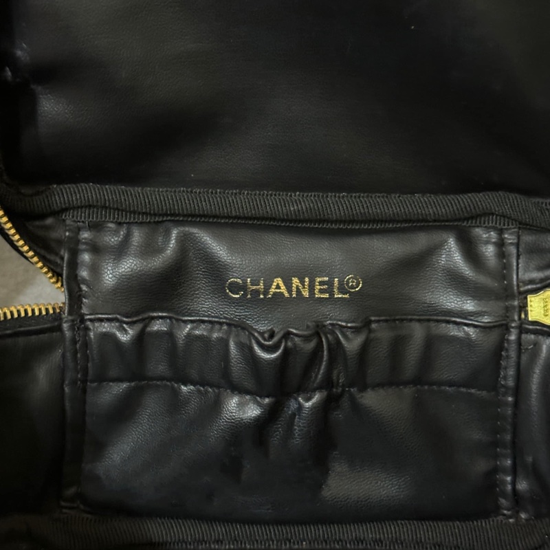 稀有經典香奈兒 Chanel vintage 大logo 黑色 小牛漆皮 金釦 手提化妝箱包 鏈條斜背包-28