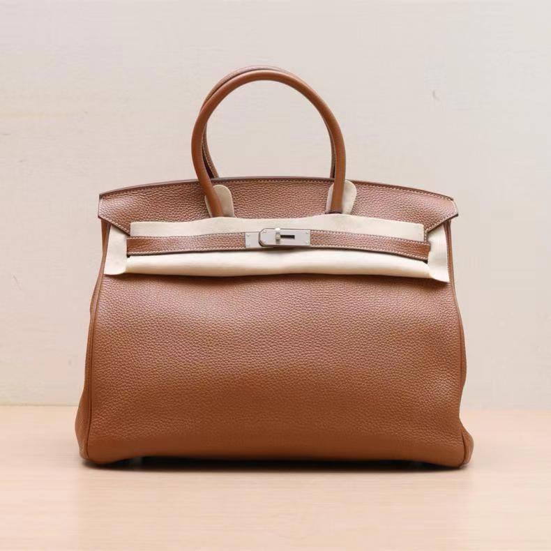 HERMES(愛馬仕) Birkin 35 37金棕色 Togo皮 框Q 銀扣-0