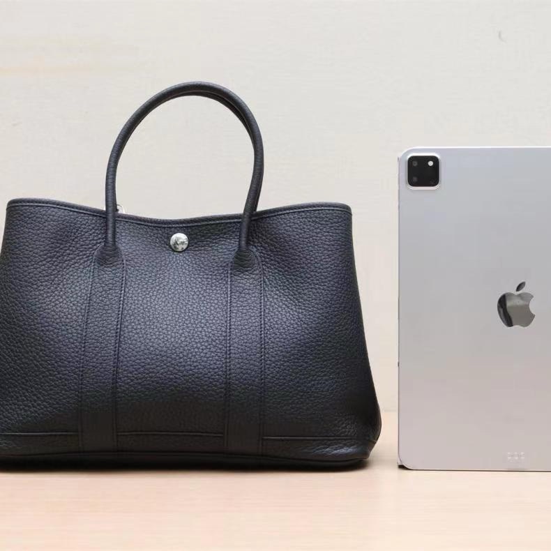 HERMES(愛馬仕) Garden Party 花園包 30 89黑色 NEGONA皮 B刻 銀扣-1