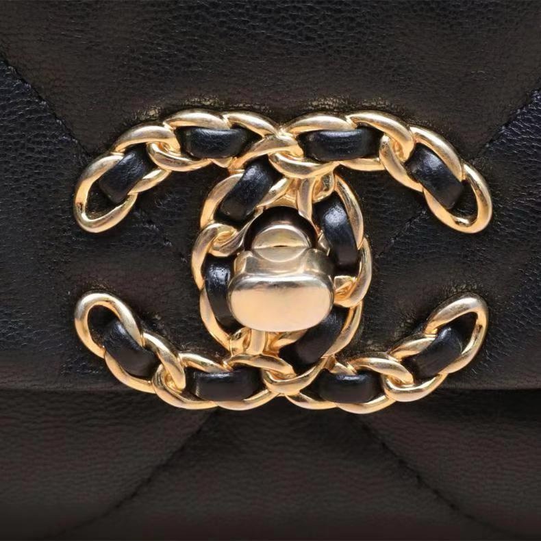 CHANEL(香奈兒) 19BAG 口蓋包 大號 36cm 黑色  30開 金扣 大菱格紋-4