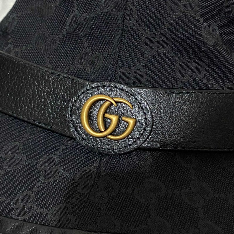 GUCCI 古馳雙G LOGO帆布漁夫帽 黑老花 老花帆布 漁夫帽 水桶帽 老帽 帽子 草帽 遮陽帽 帆布帽 戶外帽-3