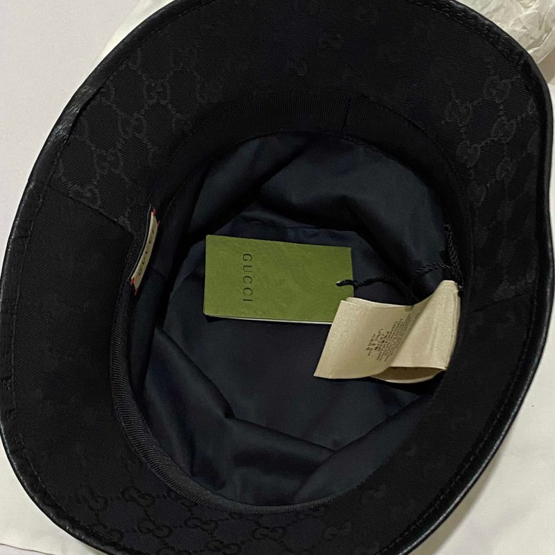 GUCCI 古馳雙G LOGO帆布漁夫帽 黑老花 老花帆布 漁夫帽 水桶帽 老帽 帽子 草帽 遮陽帽 帆布帽 戶外帽-4
