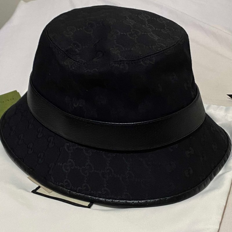 GUCCI 古馳雙G LOGO帆布漁夫帽 黑老花 老花帆布 漁夫帽 水桶帽 老帽 帽子 草帽 遮陽帽 帆布帽 戶外帽-8