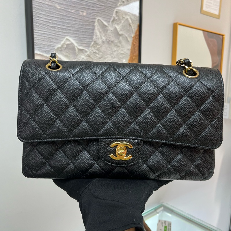 Chanel 經典黑金CF 中size 25cm 荔枝皮🖤-0