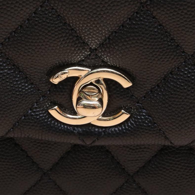 CHANEL(香奈兒) Coco Handle 小號 24cm黑色 荔枝 30開 金扣-3