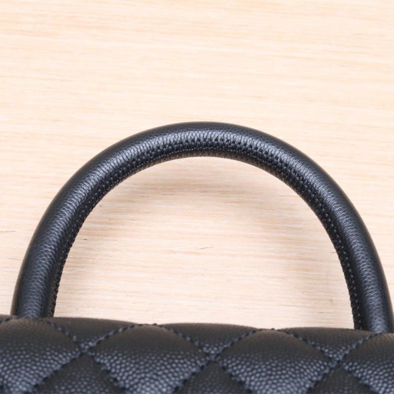 CHANEL(香奈兒) Coco Handle 小號 24cm黑色 荔枝 30開 金扣-5