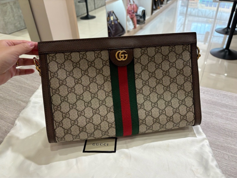 Gucci Ophidia GG Supreme Medium Shoulder Bag 米色/烏木色GG紅綠條紋中型肩背包-0