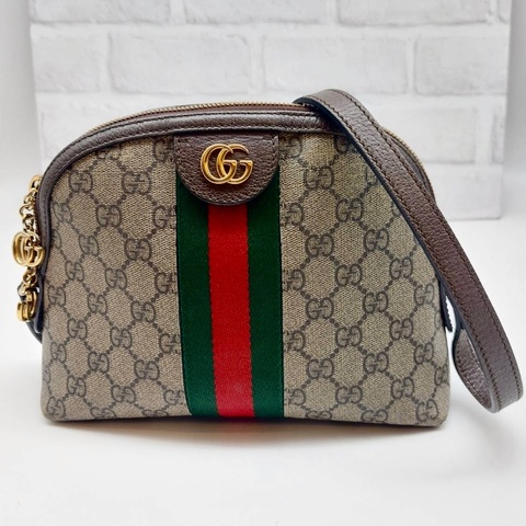 GUCCI OPHIDIA GG LOGO 經典綠紅綠織帶斜背貝殼斜側包精品時尚