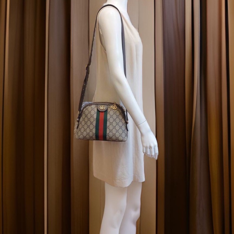 GUCCI OPHIDIA GG LOGO 經典綠紅綠織帶斜背貝殼斜側包精品時尚-1