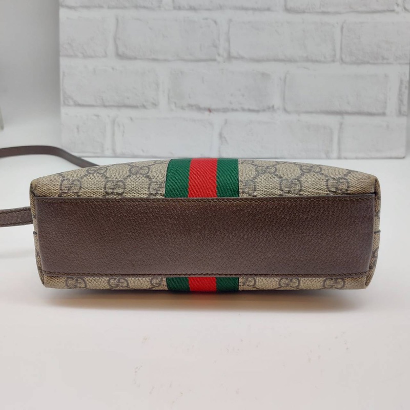 GUCCI OPHIDIA GG LOGO 經典綠紅綠織帶斜背貝殼斜側包精品時尚-5