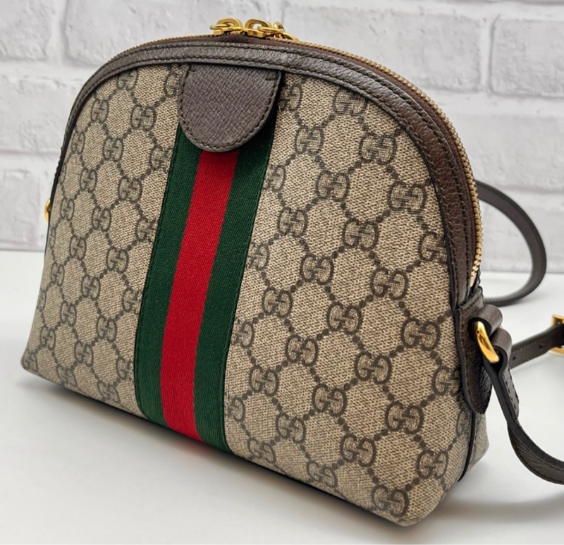 GUCCI OPHIDIA GG LOGO 經典綠紅綠織帶斜背貝殼斜側包精品時尚-20