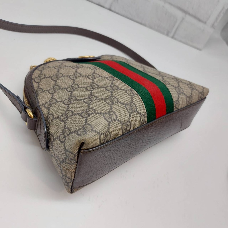 GUCCI OPHIDIA GG LOGO 經典綠紅綠織帶斜背貝殼斜側包精品時尚-23